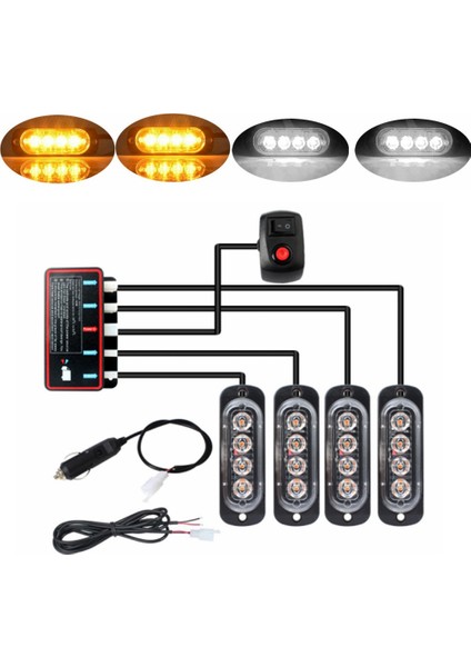 4pcs 4led Stroboskoplar 12V Flaş Işığı (Beyaz-Sarı Işık) (Yurt Dışından) indirimleri