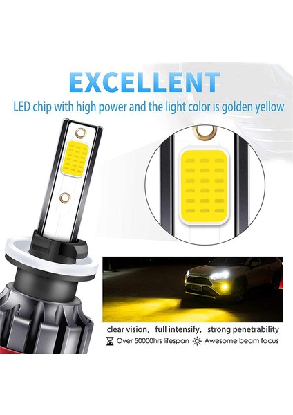 LED Sis Farları Ampul Sarı 3000K 55W 3600 Lümen Dob Çip (880 881) (Yurt Dışından) indirimleri
