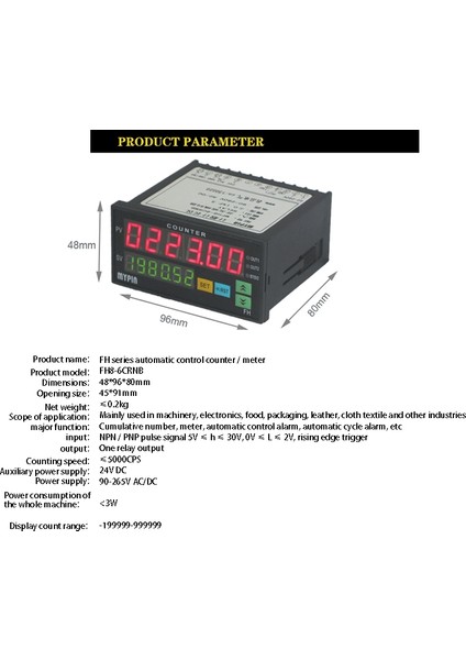 Mypın Sayacı Mini Uzunluk Batch Metre 1 Ön Ayarlı Röle Çıkışı Sayım Ölçer Pratik Uzunluk Ölçer 90-260V Ac/dc Saat Makinesi (Yurt Dışından)