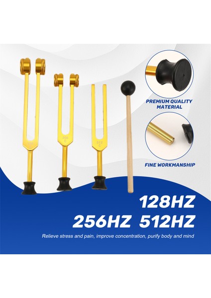 Paket Diyapazon Seti (128Hz, 256Hz, 512Hz) Şifa, Çakra, Ses Terapisi, Sonic Slider Çatalı Için Diyapazon Seti (Altın) (Yurt Dışından)