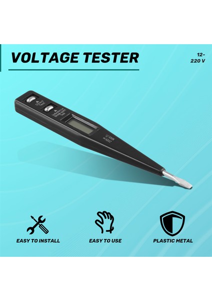 Dijital Test Kalemi Tornavida Probu Işık Voltaj Test Cihazı Dedektör Ac/dc 12-220V Elektrik Test Kalemi Voltmetre, Siyah (Yurt Dışından)