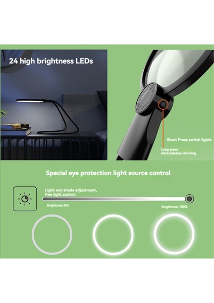 Taşınabilir Boyun Esnek Büyüteç 24 LED Işıklı Taşınabilir Hd Büyüteç Yaşlı Okuma Mücevher (Yurt Dışından)