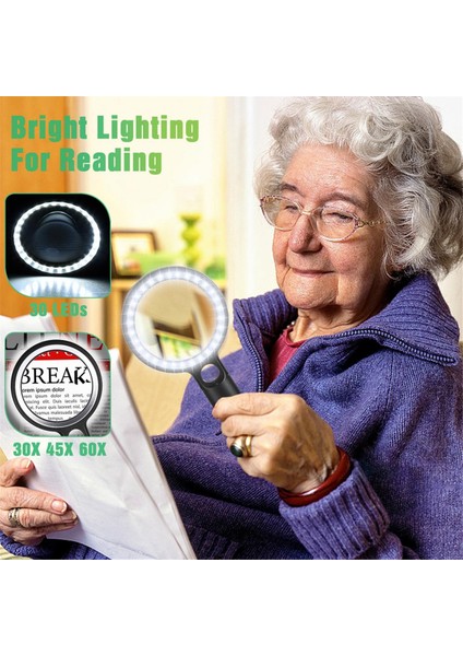 Okuma Için Işıklı El Tipi Büyüteç, 60X 45X 30X Büyük Aydınlatmalı Büyüteç 30 LED Okuma Büyüteçleri (Yurt Dışından) fiyatları