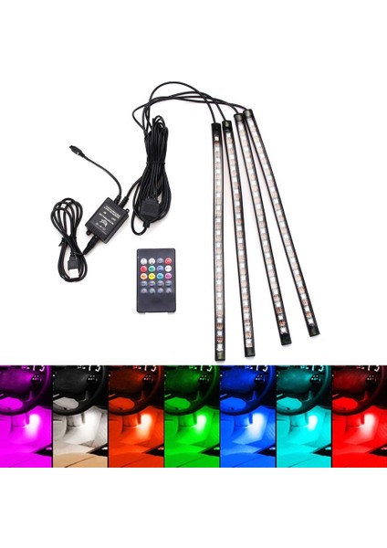 4XDC12V 12 LED Işıklar USB Kablosuz Müzik Kontrol Araba Iç Aydınlatma (Yurt Dışından)