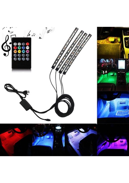 4XDC12V 12 LED Işıklar USB Kablosuz Müzik Kontrol Araba Iç Aydınlatma (Yurt Dışından) fiyatları