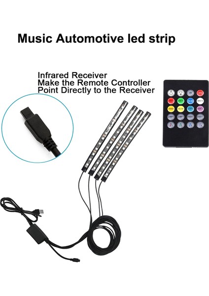 4XDC12V 12 LED Işıklar USB Kablosuz Müzik Kontrol Araba Iç Aydınlatma (Yurt Dışından) modelleri