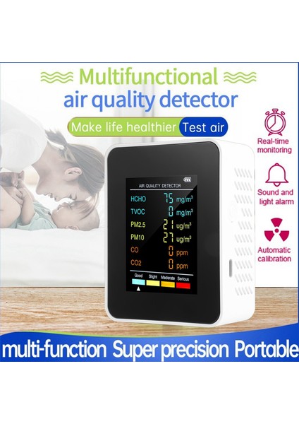 6'sı 1 Arada Pm2.5 PM10 Hcho Tvoc Co Co2 Hava Kalitesi Dedektörü, Beyaz (Yurt Dışından) modelleri