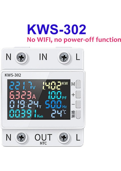 Tuya No Wifi Güç Ölçer Renkli Ekran 2p Çok Işlevli Ac Enerji Ölçer Cep Telefonu Uzaktan App Kontrolü 170-300V/63A -B (Yurt Dışından)