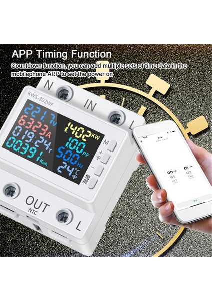 Tuya No Wifi Güç Ölçer Renkli Ekran 2p Çok Işlevli Ac Enerji Ölçer Cep Telefonu Uzaktan App Kontrolü 170-300V/63A -B (Yurt Dışından)