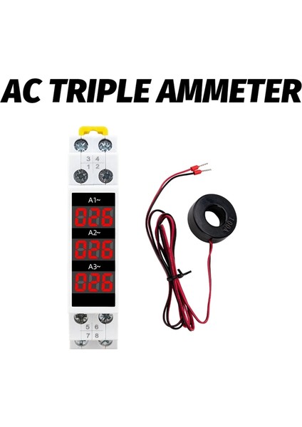Din Ray Montajlı 3 Fazlı Ampermetre Mini Modüler Akım Ölçer Gösterge Göstergesi LED Dijital Ekran Dedektör Ampermetre (Yurt Dışından)