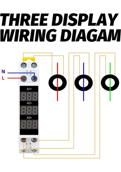 Din Ray Montajlı 3 Fazlı Ampermetre Mini Modüler Akım Ölçer Gösterge Göstergesi LED Dijital Ekran Dedektör Ampermetre (Yurt Dışından)