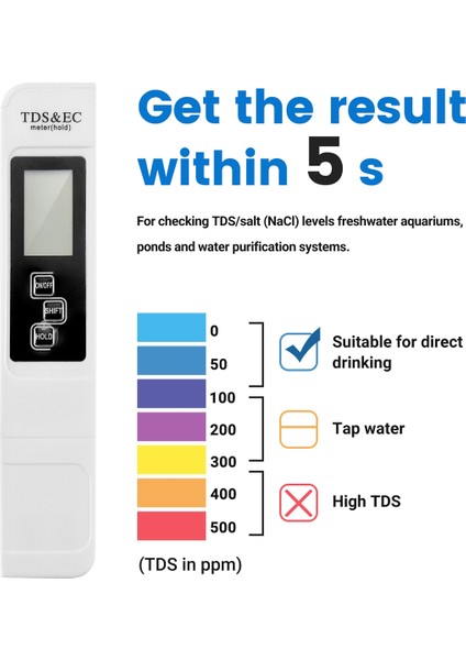 Tds Ec Metre Dijital Su Kalitesi Test Cihazı 0-9999 Ppm Ölçüm Aralığı Su Saflığı Sıcaklık Ölçer Test Cihazı (Yurt Dışından) fırsatları