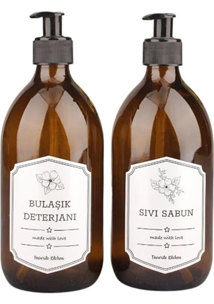 2'li Set Pompalı Cam Bulaşık Deterjanı Şişesi ve Sıvı Sabunluk 500 ml