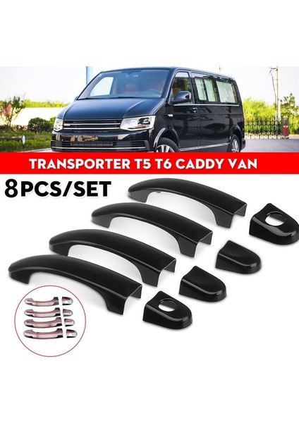 Adet Set Abs Krom Kapı Kolu Trim Kapakları Transporter T5 T6 Caddy Van 2003-2015 Parlak Siyah (Yurt Dışından)