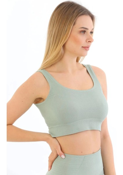 Premium Göğüs Toparlayıcı Sarkma Önleyen Spor Günlük Kalın Askılı Pedli Fitilli Crop Büstiyer