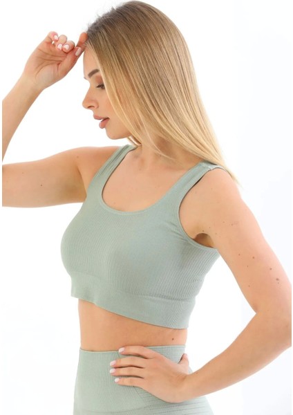 Premium Göğüs Toparlayıcı Sarkma Önleyen Spor Günlük Kalın Askılı Pedli Fitilli Crop Büstiyer