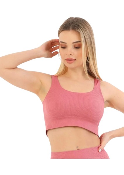 Premium Göğüs Toparlayıcı Sarkma Önleyen Spor Günlük Kalın Askılı Pedli Fitilli Crop Büstiyer