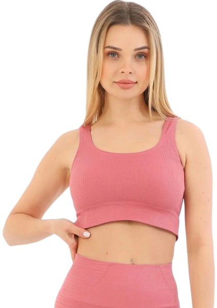 Premium Göğüs Toparlayıcı Sarkma Önleyen Spor Günlük Kalın Askılı Pedli Fitilli Crop Büstiyer