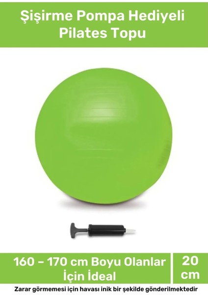 Deluxe Serisi Dayanıklı Yüksek Kalite Mini Gymball 20 cm Yeşil Pilates Topu Şişirme Pompa