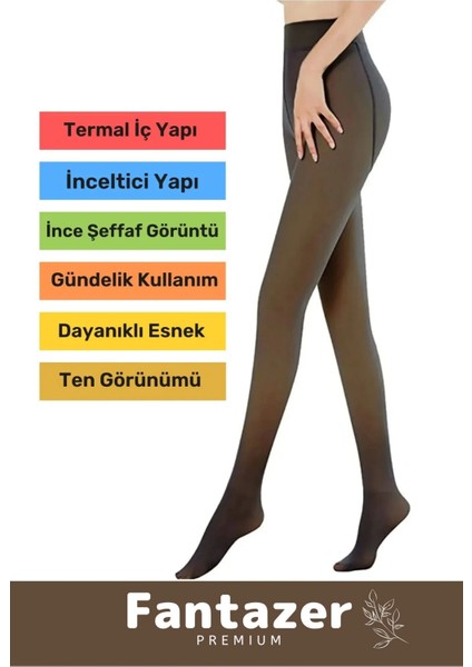 Kuasar Series Sıcak Tutan Ince Siyah Çorap Ten Görünümlü Termal Içli Peluş Polarlı Külotlu Çorap