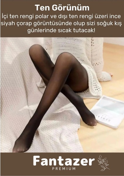 Kuasar Series Sıcak Tutan Ince Siyah Çorap Ten Görünümlü Termal Içli Peluş Polarlı Külotlu Çorap