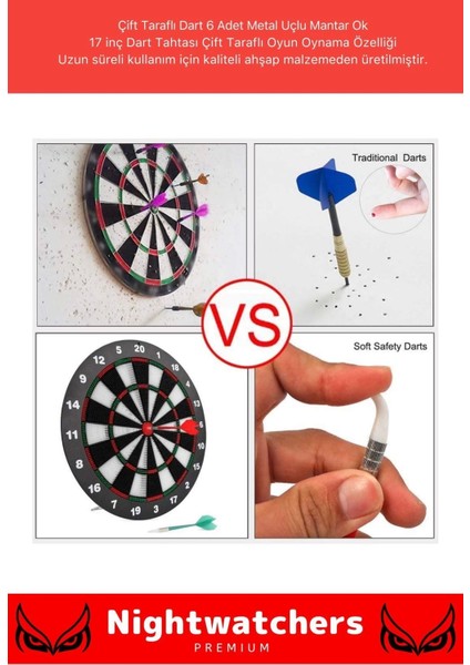 Deluxe Seri Kaliteli 17' Her Yaş Için Iç Dış 44 cm Kız Erkek Çocuk 6 Ok Dart Ahşap Hedef Tahtası