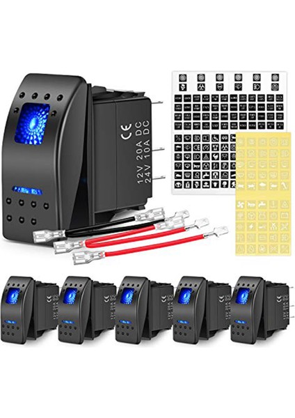 5-Pin Spst Salıncak Anahtarı, 20A/12V 10A/24V Geçiş Anahtarı, Yat Anahtarı 5p Kamyonlar, Tekneler, Arabalar ve Motosikletler Için, 6 Adet (Yurt Dışından)
