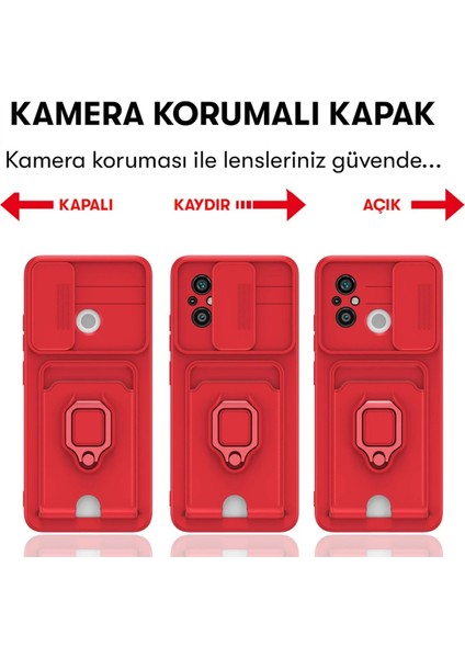 Xiaomi Redmi 12c Kılıf Zuma Kartvizitli Yüzüklü Silikon - Kırmızı Mrayd