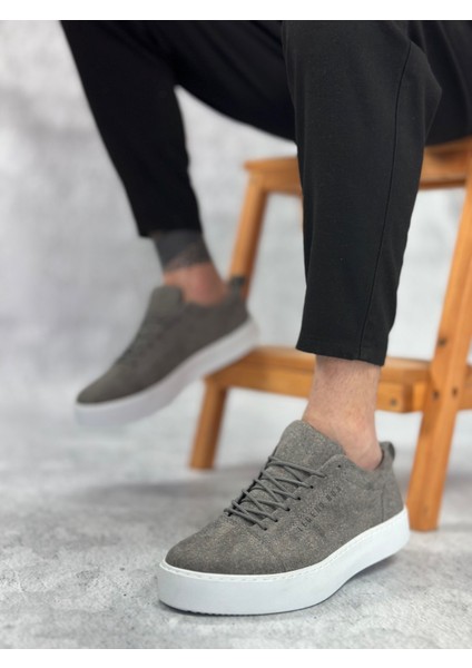 BA0104 Bağcıklı Gri Süet Beyaz Taban Spor Klasik Erkek Ayakkabı