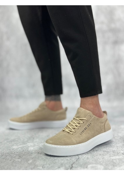 BA0104 Bağcıklı Krem Süet Beyaz Taban Spor Klasik Erkek Ayakkabı modelleri