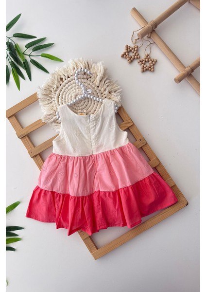 Renk Geçişli Brode Detaylı Kolsuz Kız çocuk elbise - Nar Çiçeği fiyatları