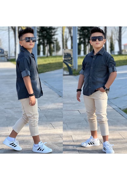 Tensel Denim Gömlek Gabardin Pantolon Erkek Çocuk Alt & Üst Takım