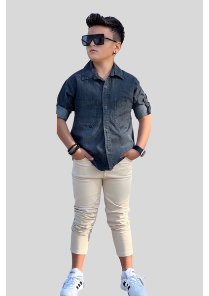 Tensel Denim Gömlek Gabardin Pantolon Erkek Çocuk Alt & Üst Takım