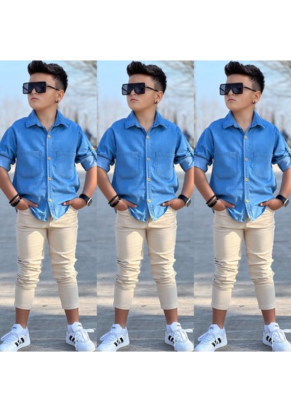 Tensel Denim Gömlek Gabardin Pantolon Erkek Çocuk Alt & Üst Takım