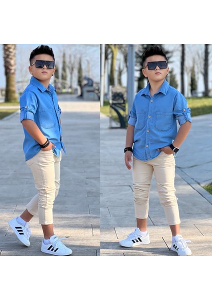 Tensel Denim Gömlek Gabardin Pantolon Erkek Çocuk Alt & Üst Takım