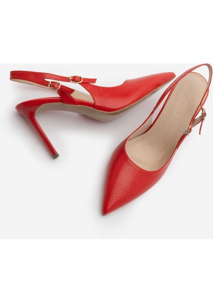 Kadın Stiletto Sivri Burun Arkası Açık Atkılı Tokalı Topuklu Ayakkabı Pelovi