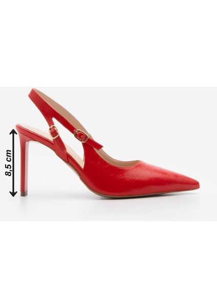 Kadın Stiletto Sivri Burun Arkası Açık Atkılı Tokalı Topuklu Ayakkabı Pelovi