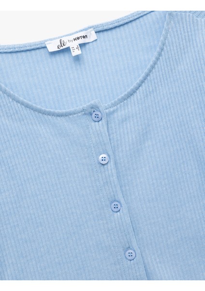 Viskon Karışımlı Düğmeli Slim Fit Kısa Kollu Bisiklet Yaka Triko Hırka