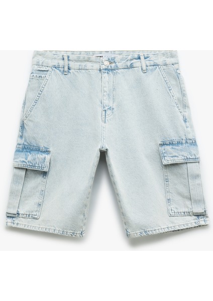 Oversize Pamuklu Cep Detaylı Bermuda Kargo Jean Şort