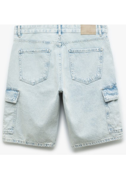 Oversize Pamuklu Cep Detaylı Bermuda Kargo Jean Şort
