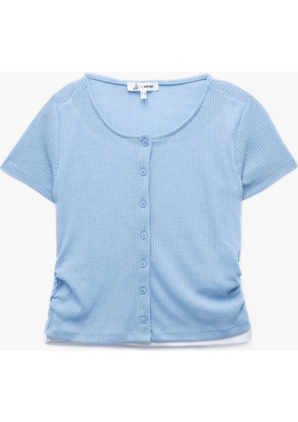 Viskon Karışımlı Düğmeli Slim Fit Kısa Kollu Bisiklet Yaka Triko Hırka