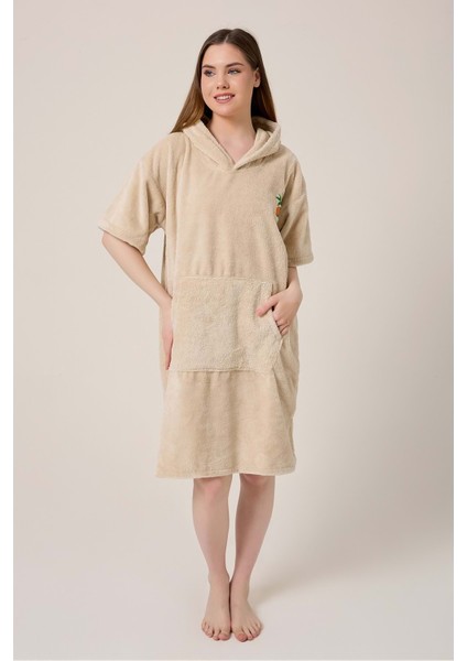 Palmiye Sörf Nakışlı Yetişkin Sörf Yazlık Panço Kapüşonlu Plaj Havlusu Bej fiyatları