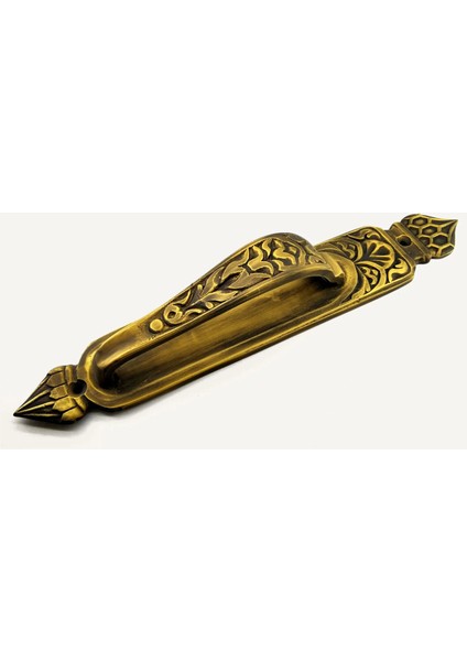 Antika Tarz Dekoratif Pirinç Kubbeli Çekme Kapı Kolu - 396X68 mm Antik