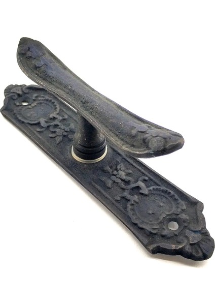 Antika Tarz Dekoratif Pirinç Çiçekli Pencere Kolu - 165X38 mm Oksit