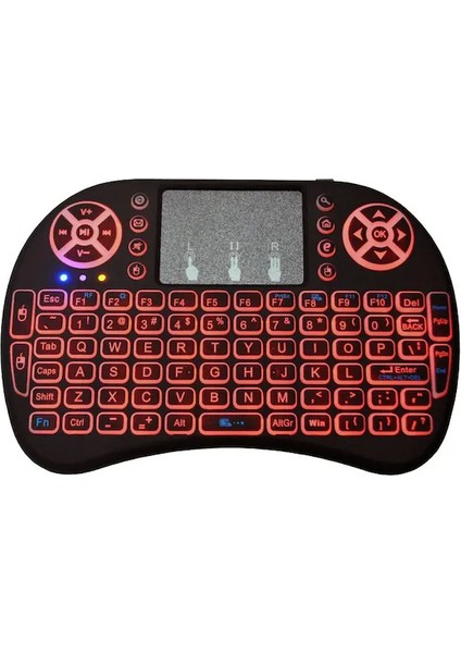 Smart Tv Box Ps3 Uyumlu Kablosuz Dokunmatik Işıklı Şarjlı Touchpadli Mini Q Klavye