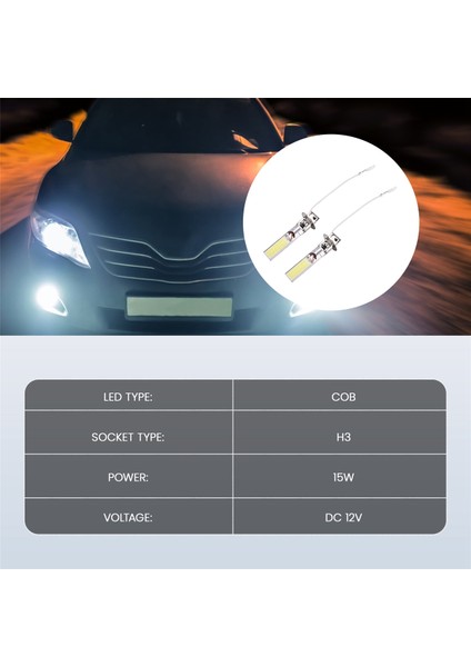2 Adet H3 15W LED Cob Drl Lambası Beyaz Xenon Sürüş Farı Ampulleri (Yurt Dışından)