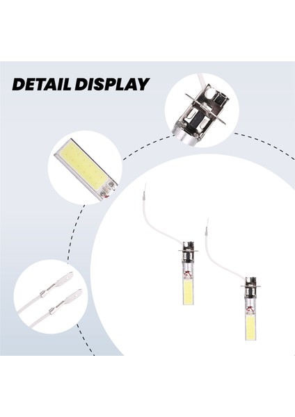 2 Adet H3 15W LED Cob Drl Lambası Beyaz Xenon Sürüş Farı Ampulleri (Yurt Dışından)