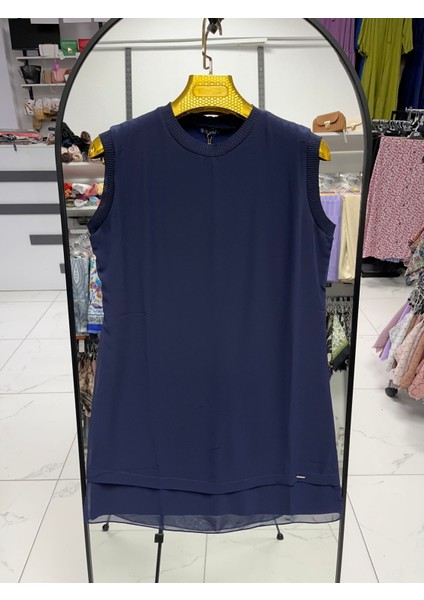 Süssü Sıfır Kollu Önü Şifon Penye Içlik Tunik 87 cm 775 1623