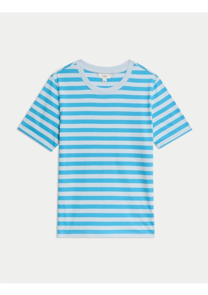 Saf Pamuklu Kısa Kollu Çizgili T-Shirt fırsatları