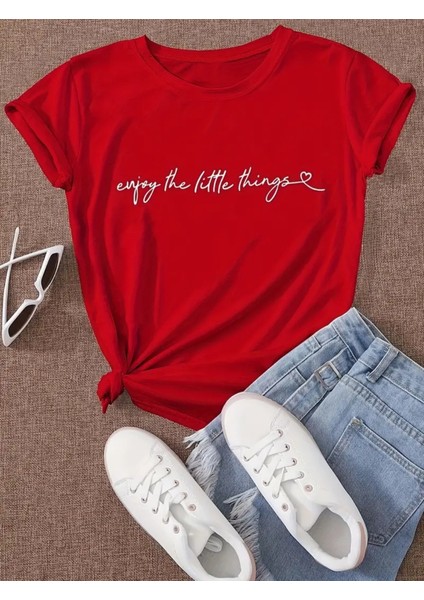 Kadın Kısa Kollu Önü Yazı Baskılı Basic Süprem Bluz indirimleri